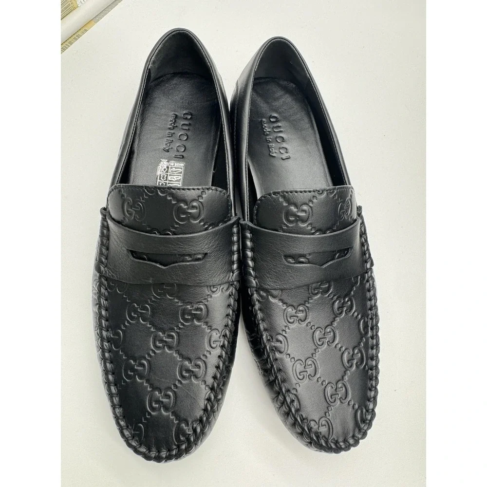 Gucci Black Guccissima Leather‎ Penny Loafers Size 6